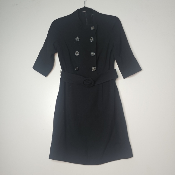 Dara Lamb Haute de Gamme Double Breasted Blazer Dress w/ Belt Black Size Small - Picture 1 of 12